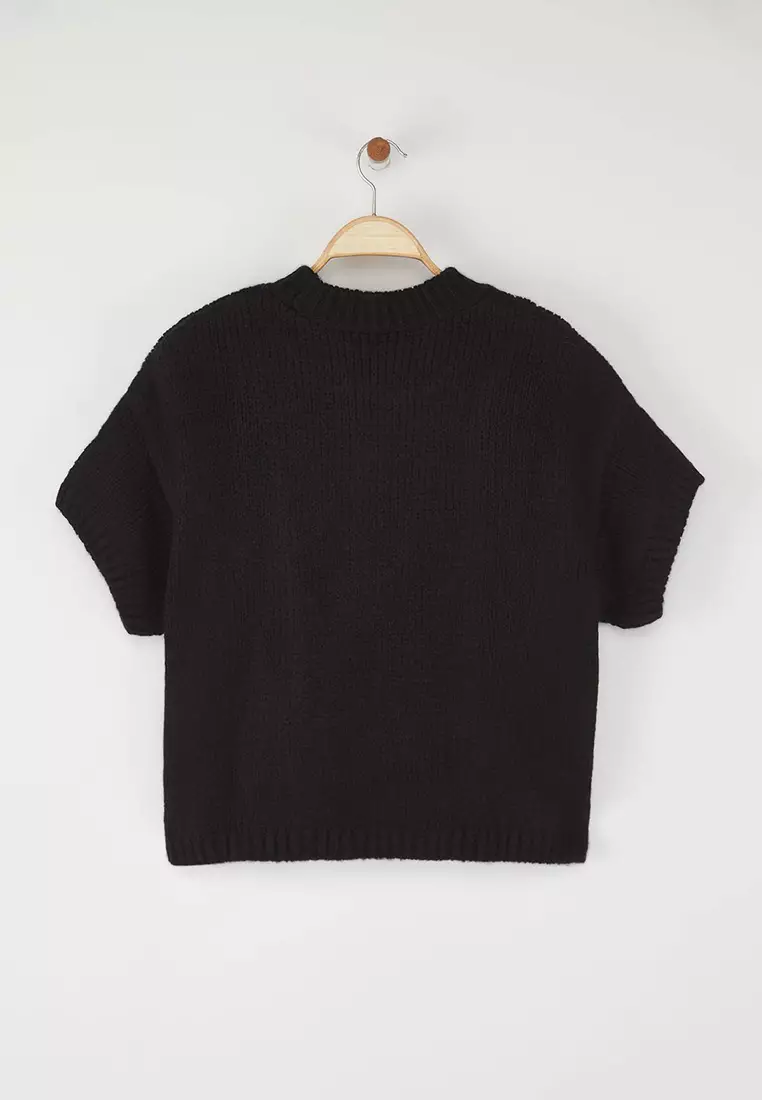 Black Wide Fit Soft Textured Knitwear Sweater