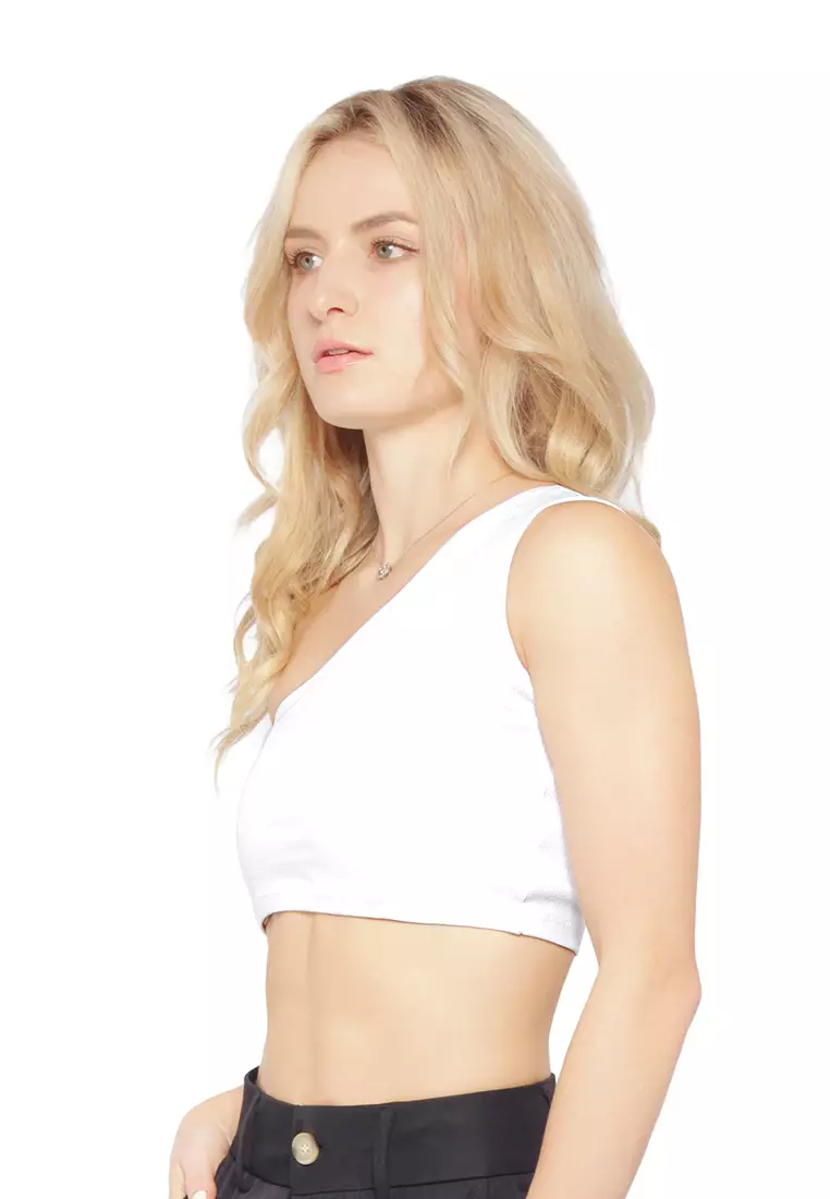 White Asymmetrical Basic Crop Top