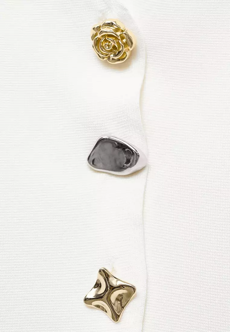 Knitted Cardigan with Jewel Button