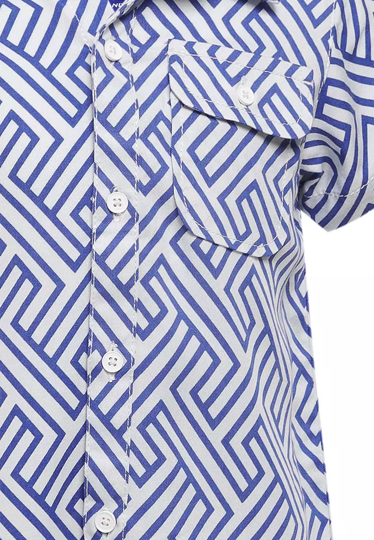 Qna Boy Moeloek Kemeja Anak Biru Motif