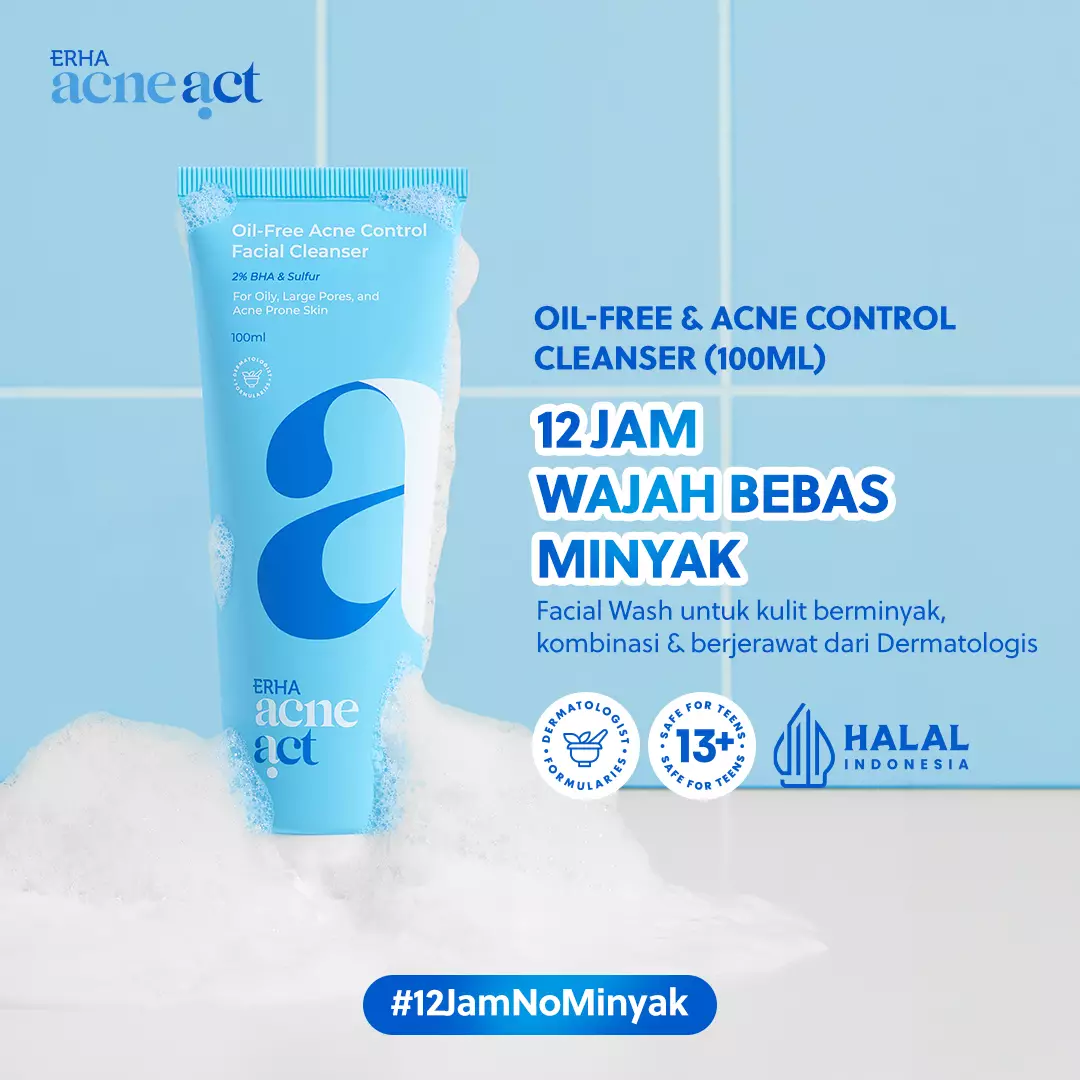ERHA Acneact Oil-Free & Acne Control Cleanser - Sabun Wajah Kulit Minyak & Jerawat | BHA | Sulfur