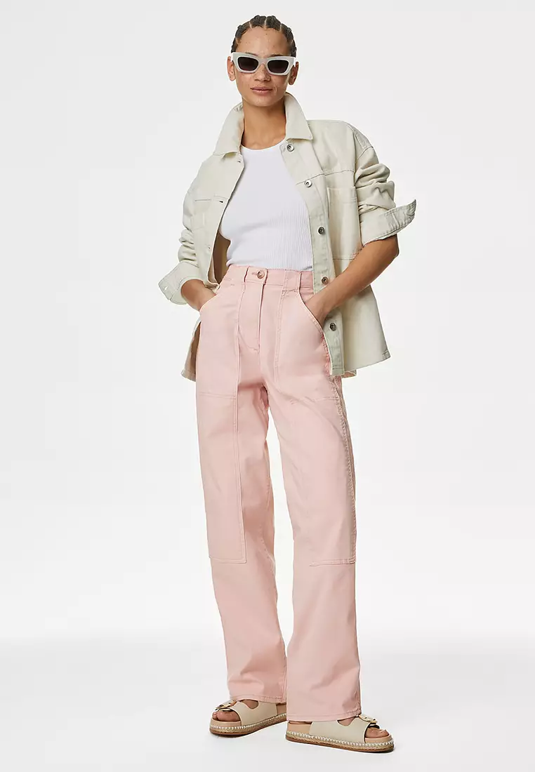 Cotton Rich Relaxed Straight Trousers