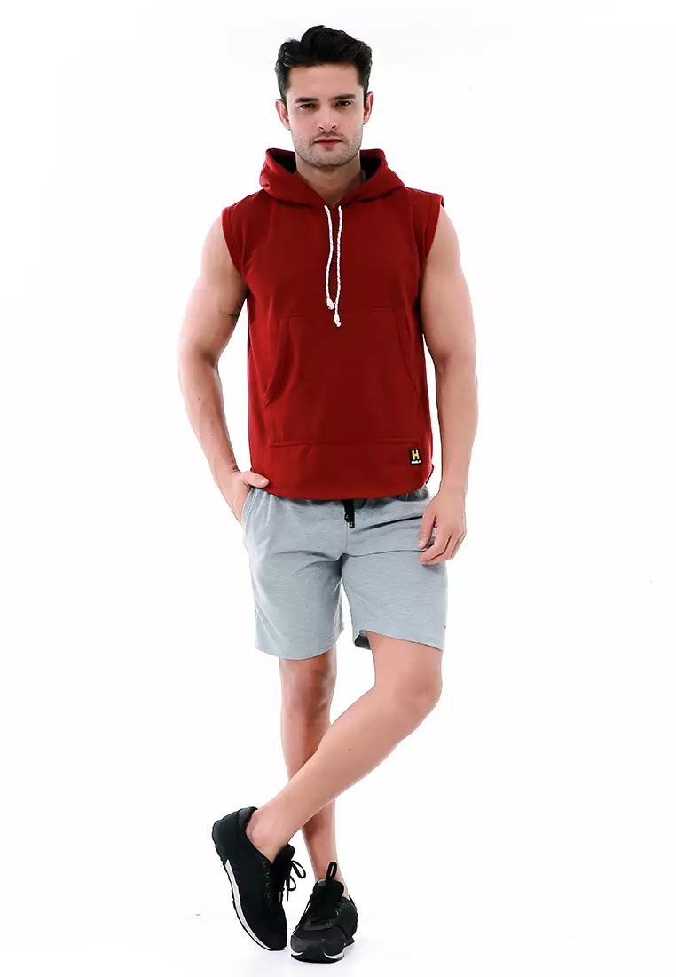 Bobby Atasan Kasual Pria Singlet Hoodie Motif Polos Sweater Tanpa Lengan Material Fleece ORIGINAL - Maroon