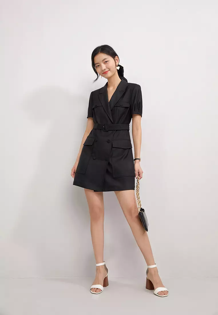 Buy Hopeshow Short Sleeve Mini Blazer Dress with Belt in Black 2024 Online