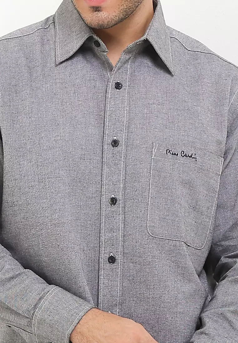 Kemeja Lengan Panjang Regular Pierre Cardin Solid Ink Obsession  - Black Formal Look