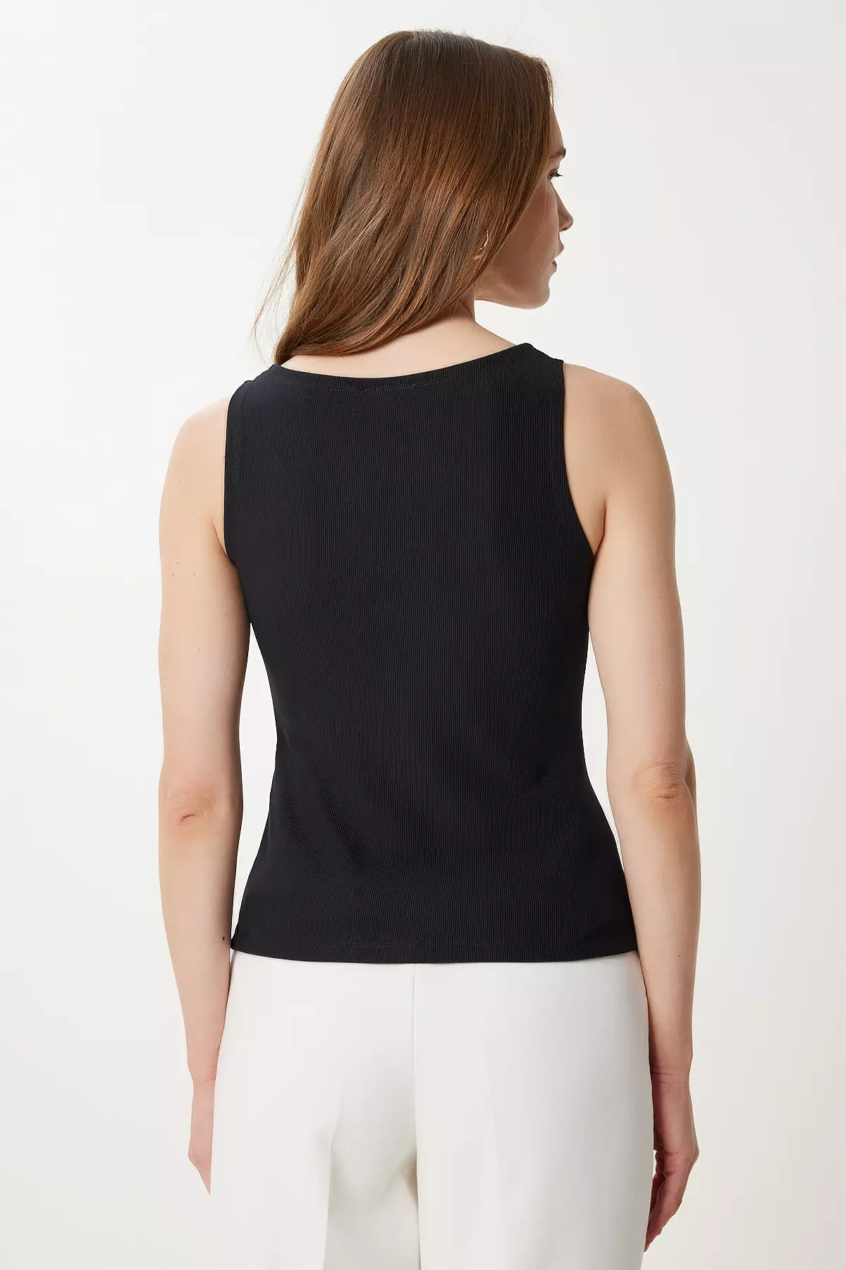 Women's Black Buttoned Flexible Ribbed Knitted Vest Zv00325