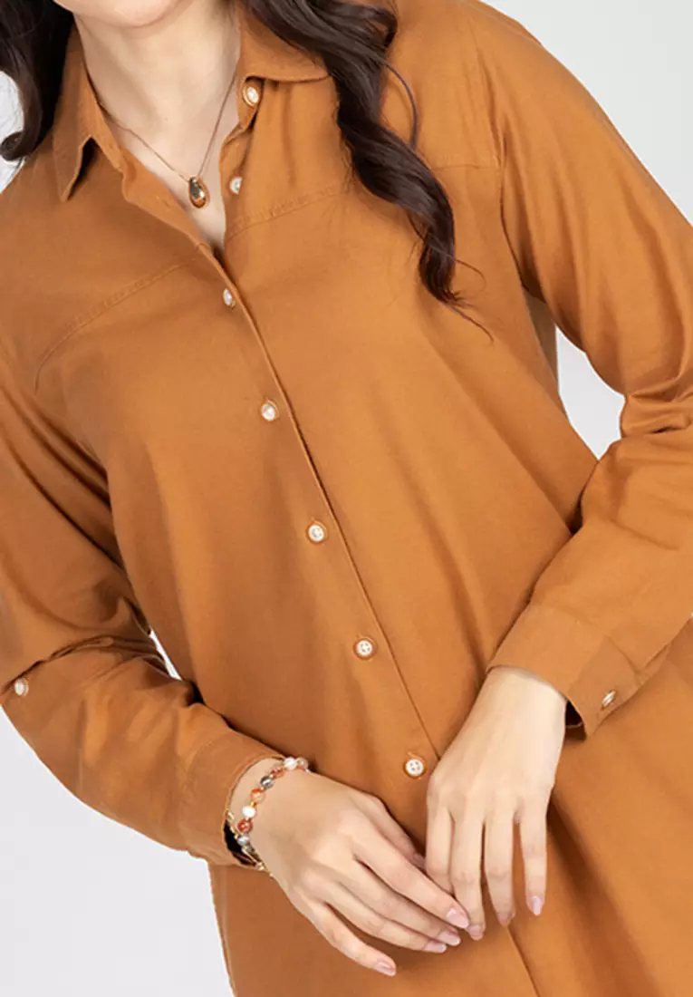 C2 Hugion Brown Casual Maxi Shirt Wanita