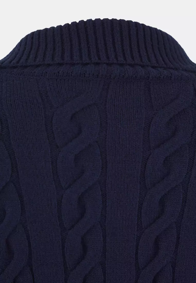 Wardrobe Essentials Navy Blue Premium Yarn Turn-Down Collar Basic Knit Cardigan | Twoaw26Hi00137