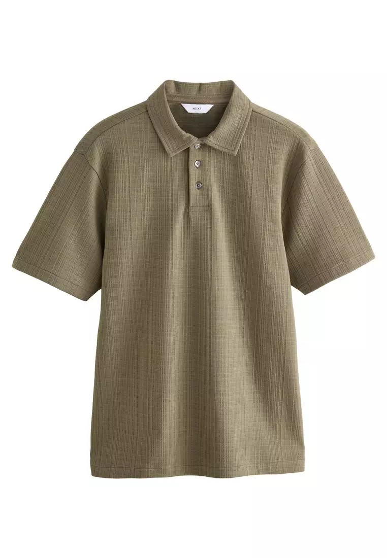 Crepe Textured Button Neck Polo Shirt