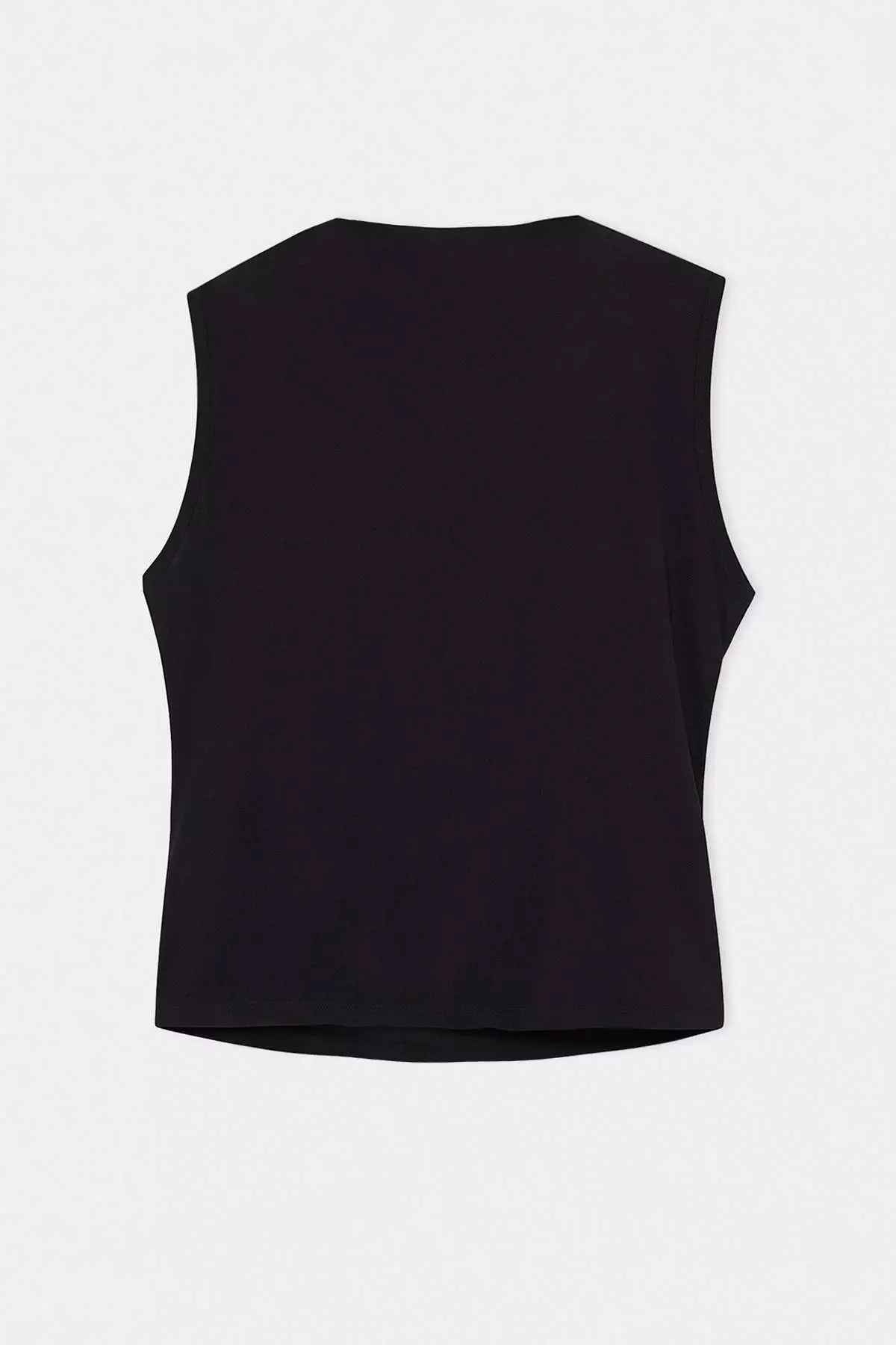Black Mock Neck Ruched Detail Sleeveless Knitted Large Size Blouse Tbbss26Af0006