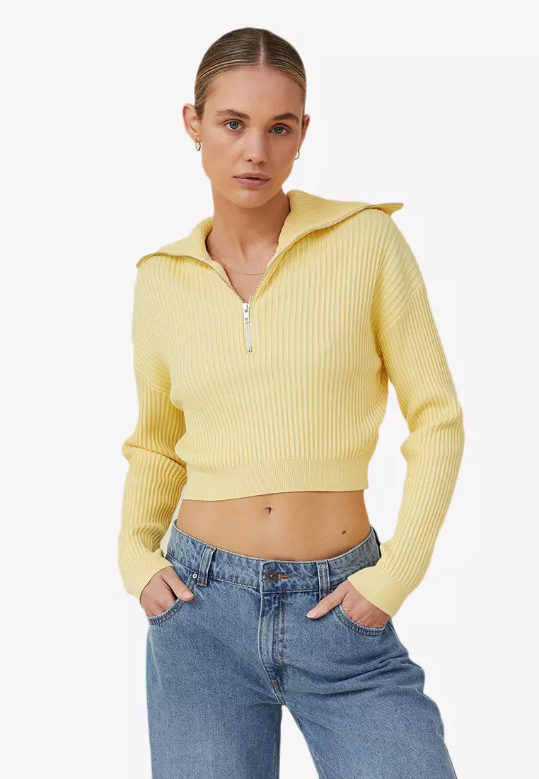 Buy Cotton On Crop Rib Zip Collar Sweater 2023 Online | ZALORA Singapore