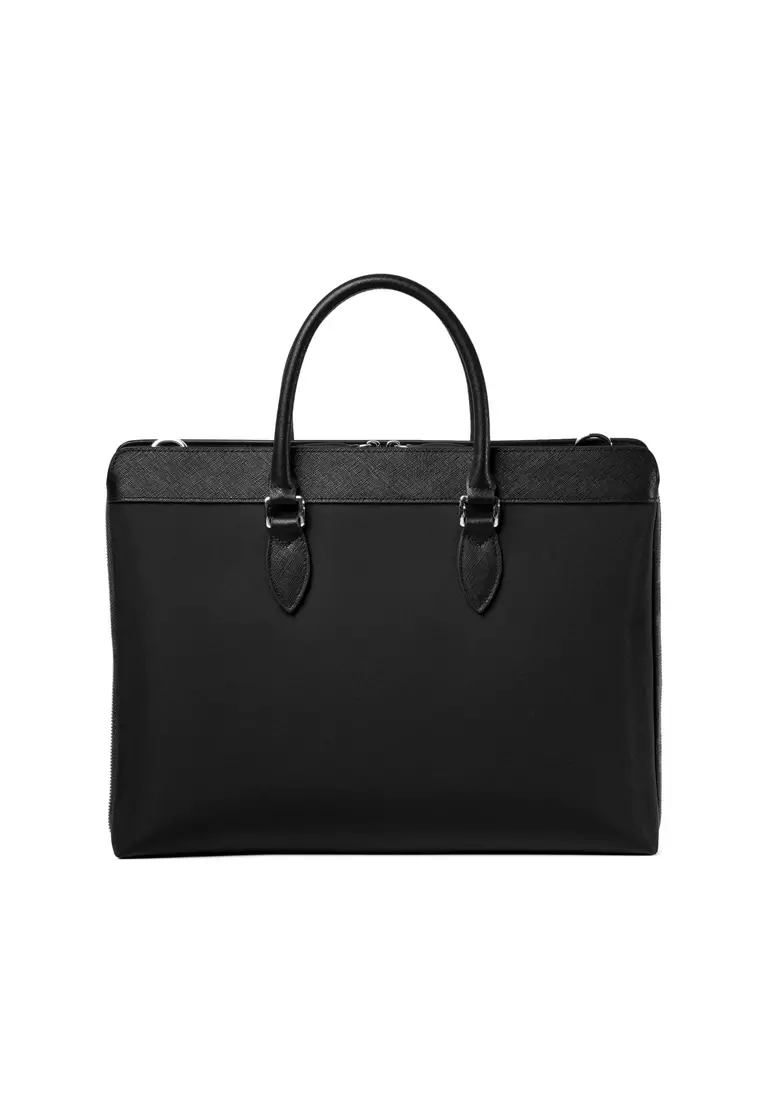 Alpha Leather-Trimmed Briefcase Black