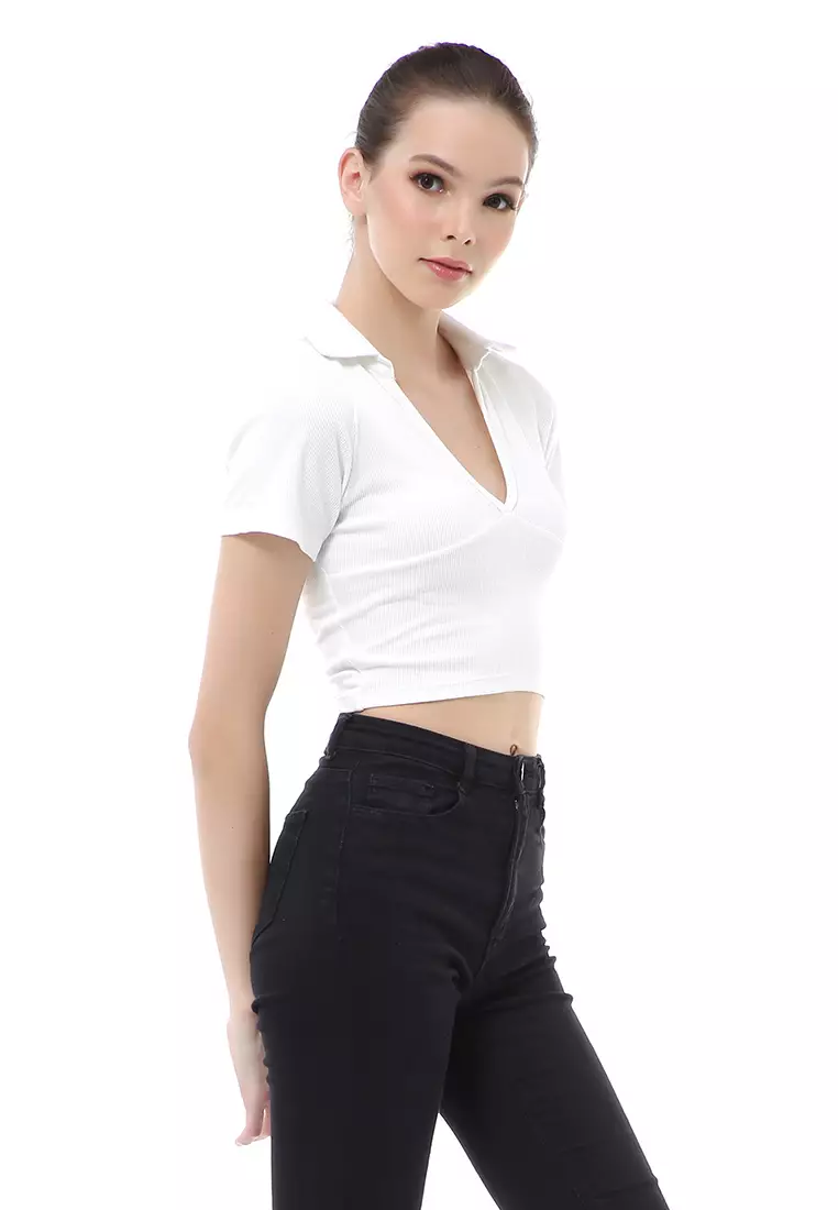 Cerise Crop Top Kaos Pendek Wanita T-Shirt Short Sleeve Plain Motive Material Cotton ORIGINAL - Broken White