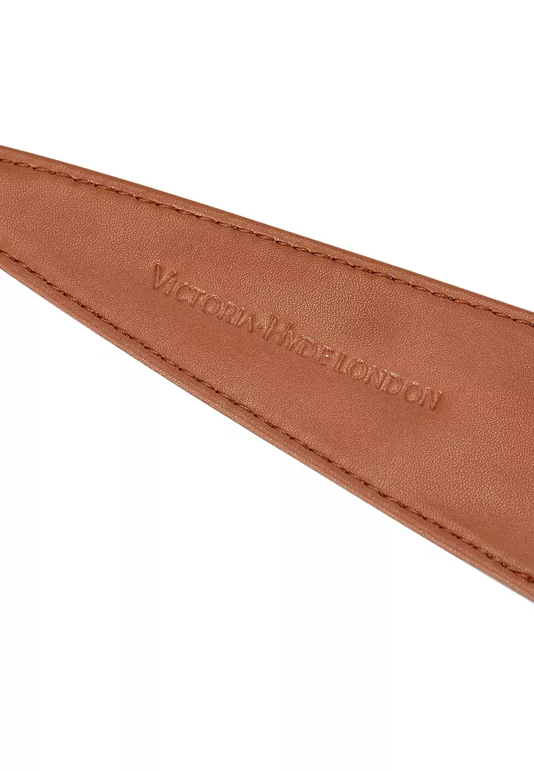 Karis 女性宽版皮质腰带，束腰设计，配有收腰束带 - 棕色