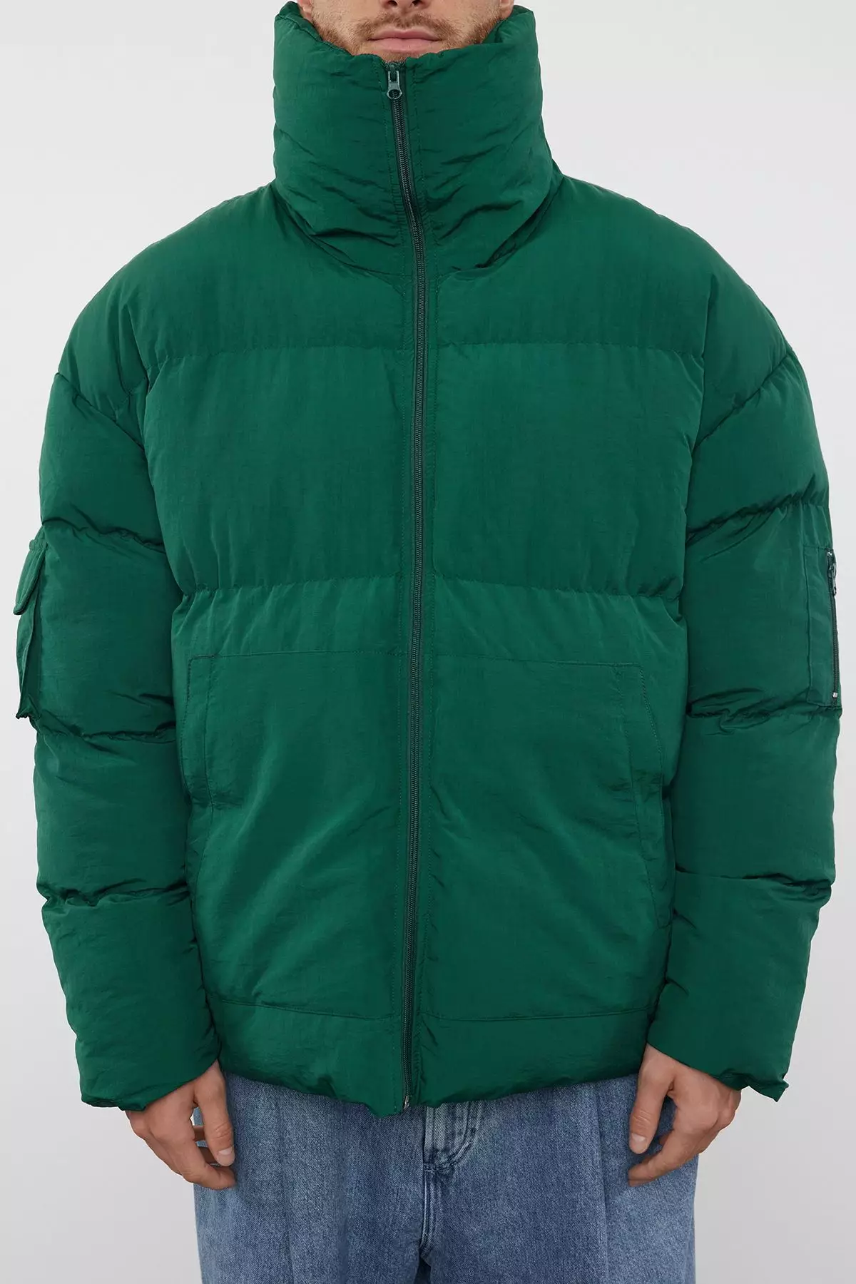 Unisex Green Taslan Relaxed Fit Winter Puffer Coat TMNAW25MO00007