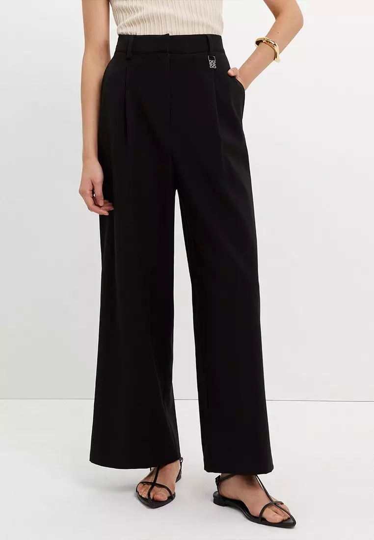 Logo Wide Leg Trousers - Black
