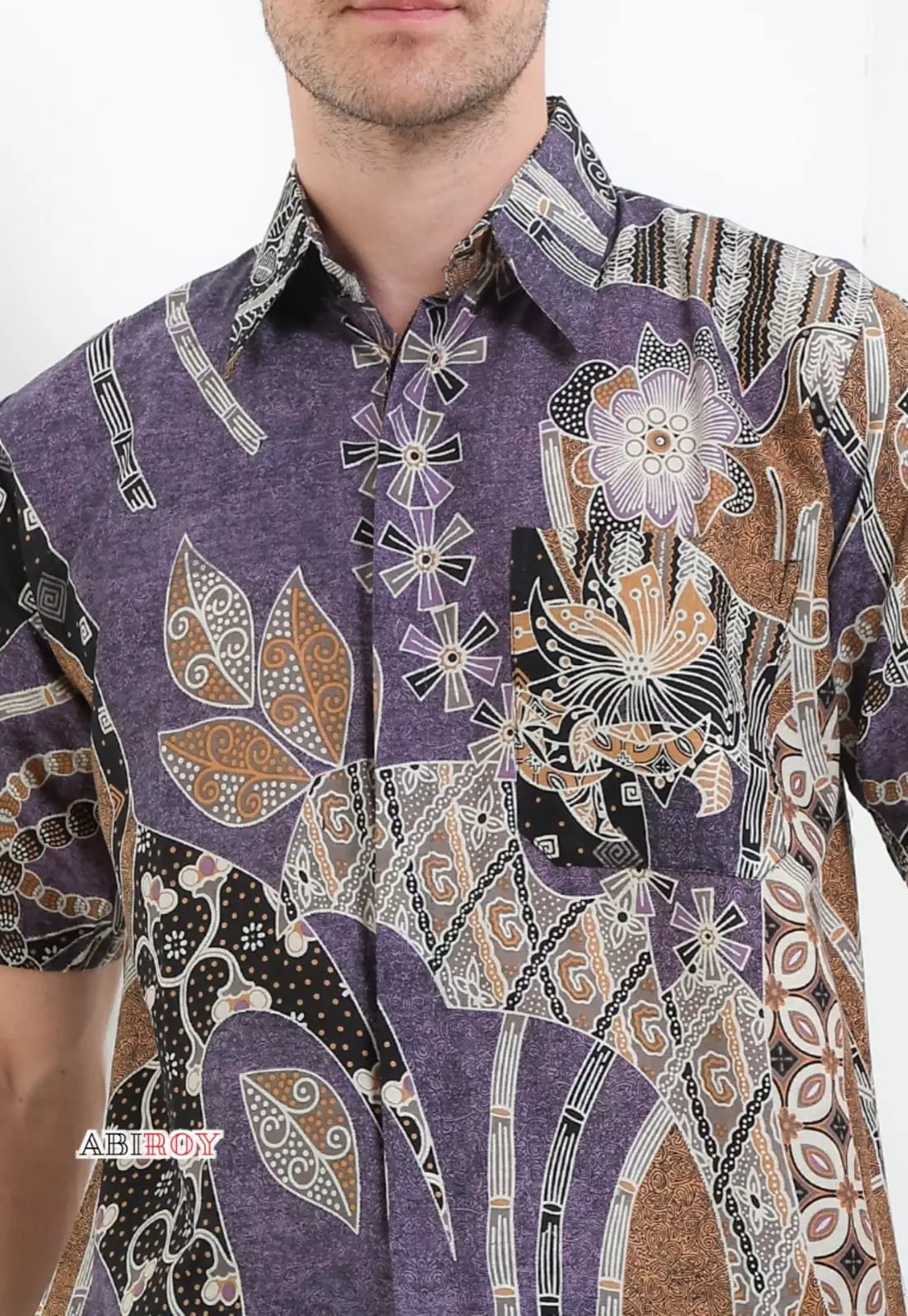 Pringawarsa Soft Ungu Kemeja Batik Pria Premium Slimfit Lengan Pendek NLN