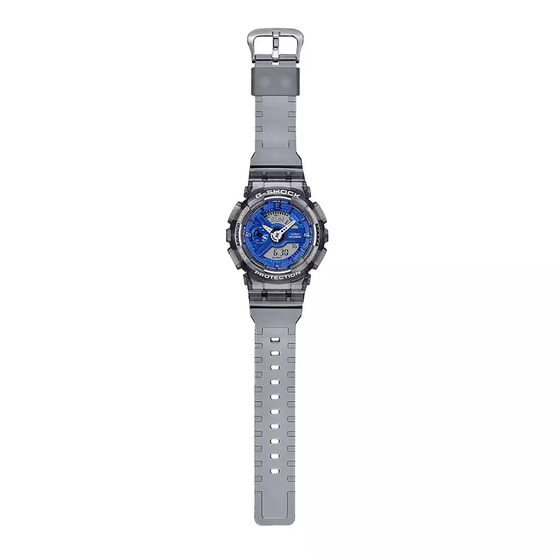 Jam Tangan Wanita Casio G-Shock GMA-S110TB-8ADR Translucent Gray with Metallic Blue Dial Grey Transparent Resin Band