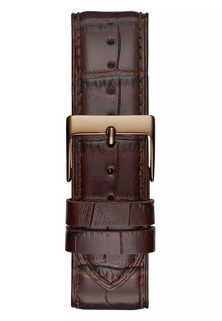 Guess GW0570G2 - Jam Tangan Analog Pria - Rosegold Stainless Steel Case - Brown Leather Strap