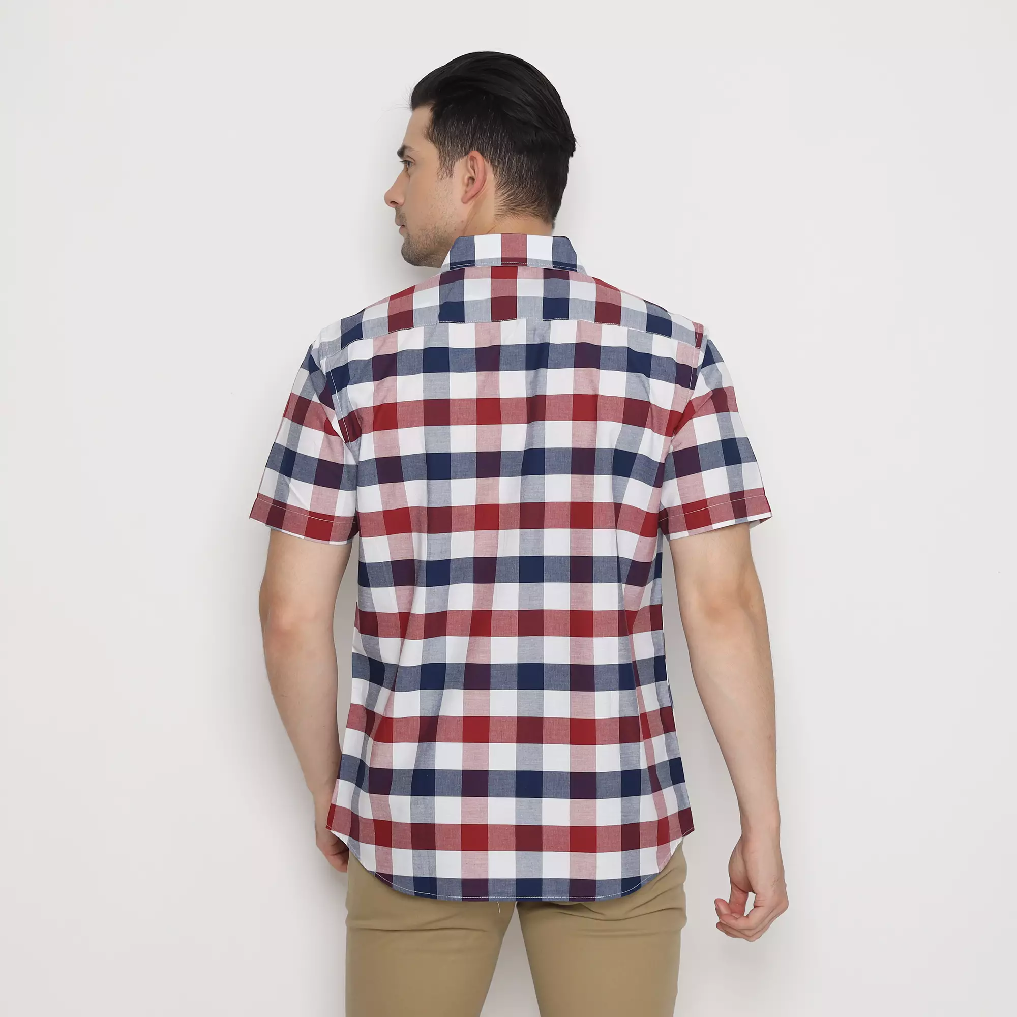 Platini Kemeja Motif Kotak Pria Lengan Pendek Katun Navy 73445