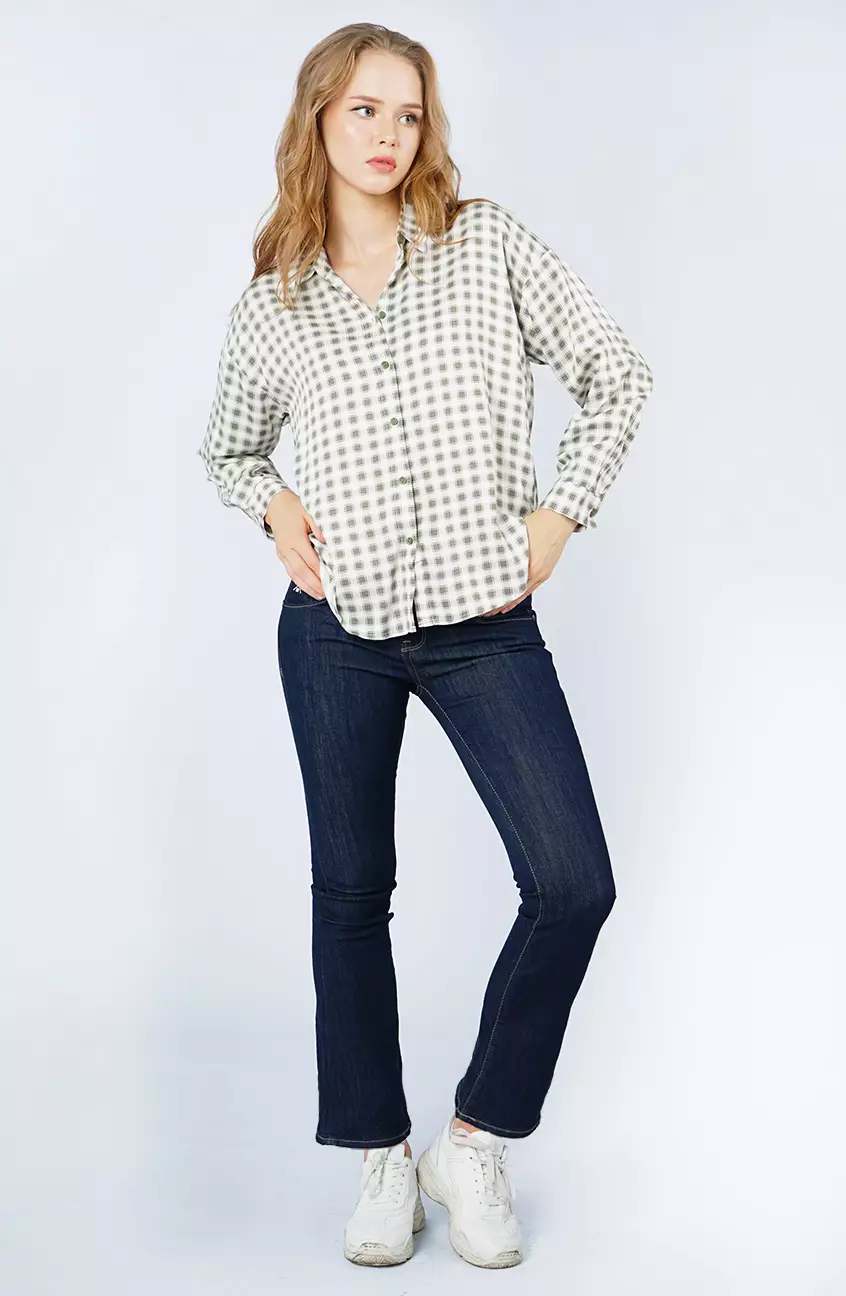 Kemeja Wanita Olivia White Green