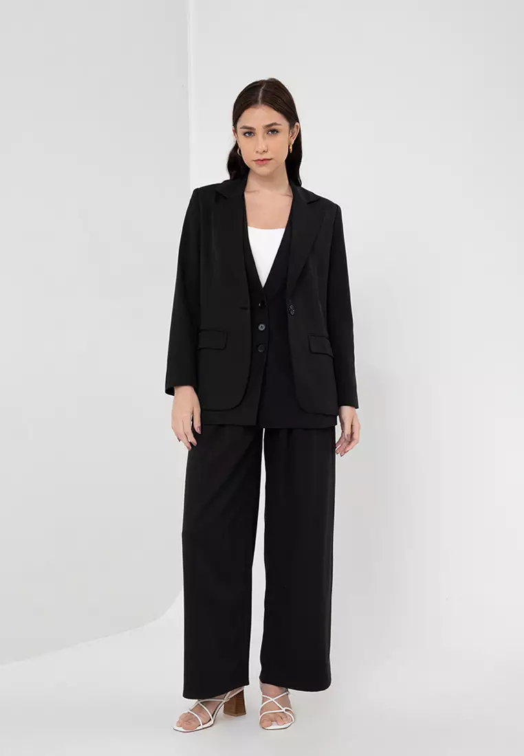  Women Wide Leg Suit Pants High Waisted Pleated Formal