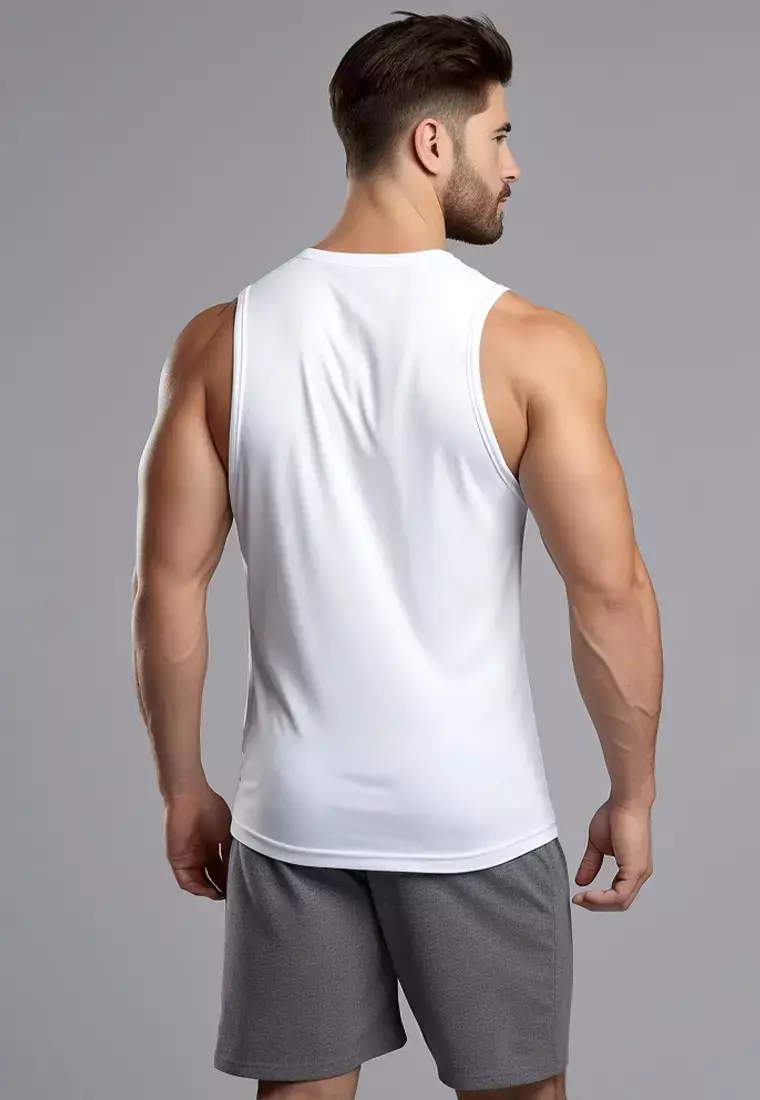 MSA52 Kaos Lari Gym Kutung Sleeveless Tank top drifit "td active track outline" putih