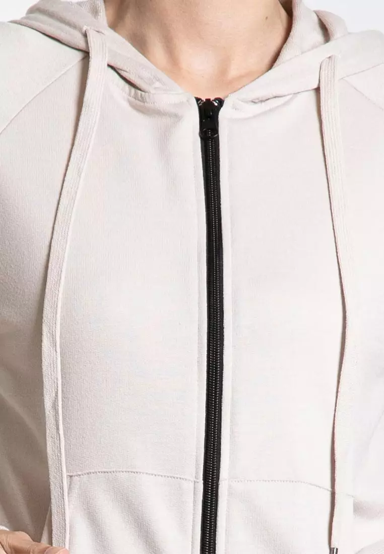 Forest Ladies Stretchable Sweatshirt Cotton Terry Hoodie Women Jacket - 830108-15Beige