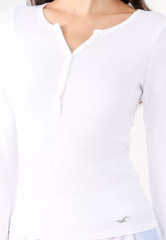 Buy Hollister Icon Henley Tee in White 2024 Online