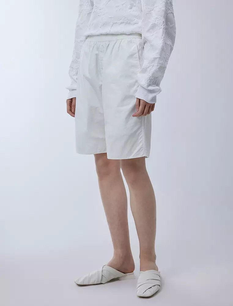 Poplin Straight-Leg Refined Minimalist Commuter Mid-Length Pants