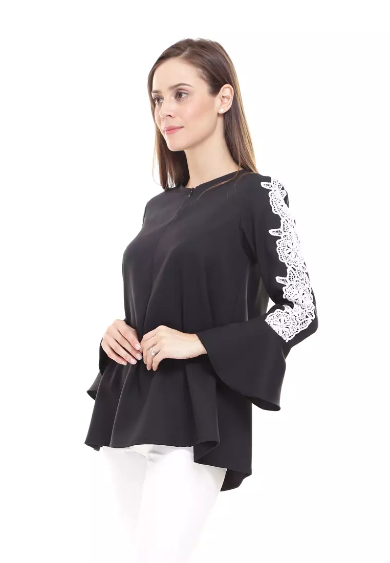 Buy Rina Nichie Basic Laura Lace Top in Black Online | ZALORA Malaysia