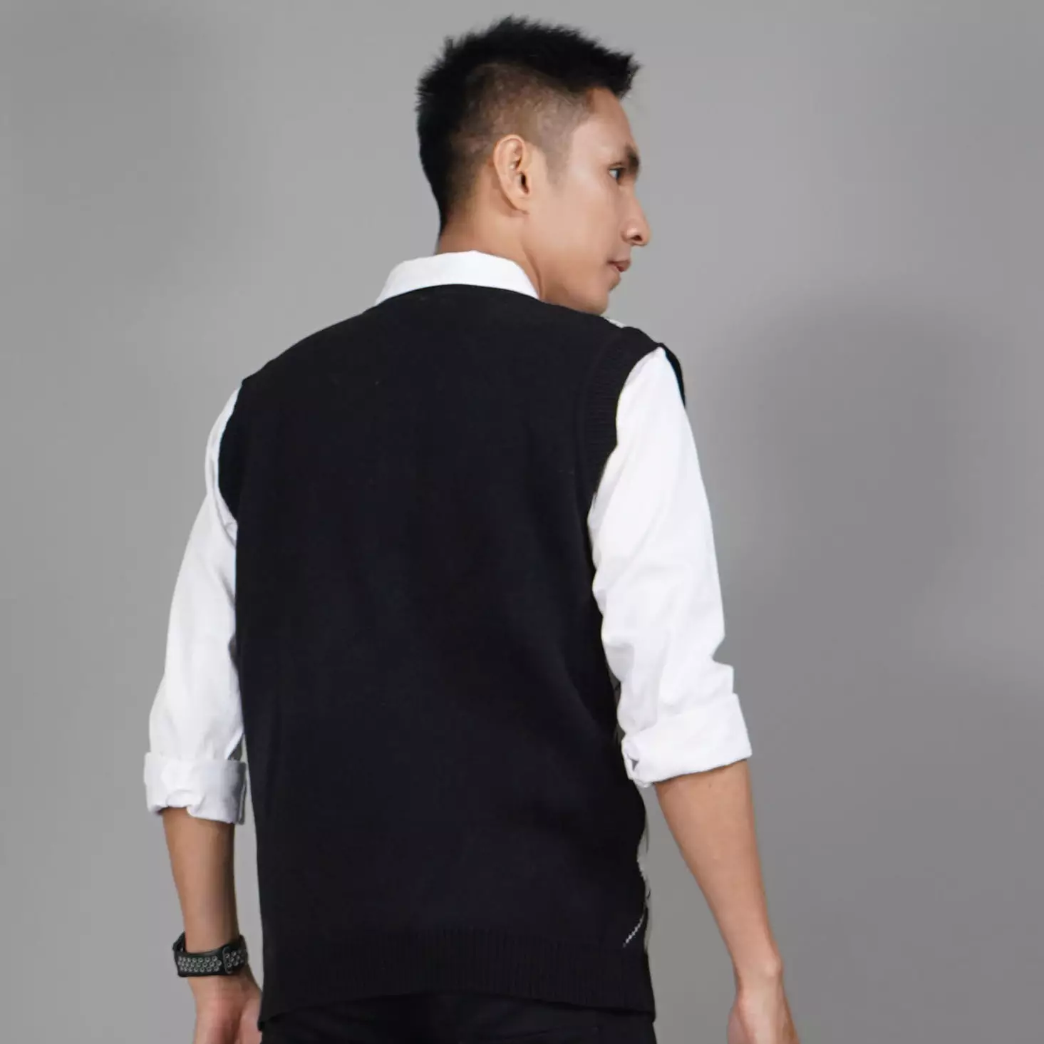  VEST MOTIF KOTAK Knit Vest Korean Style Knit Outerwear Pria - HITAM