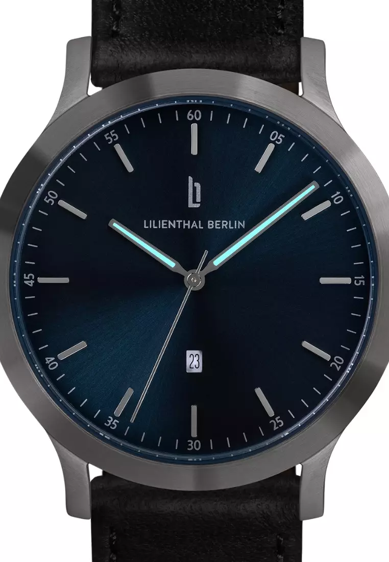 Huxley Silver Blue - Black Leather Strap