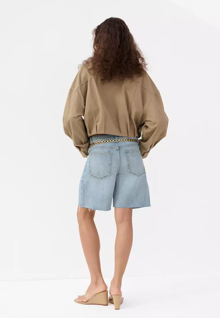 Straight Low-Rise Denim Bermuda Shorts