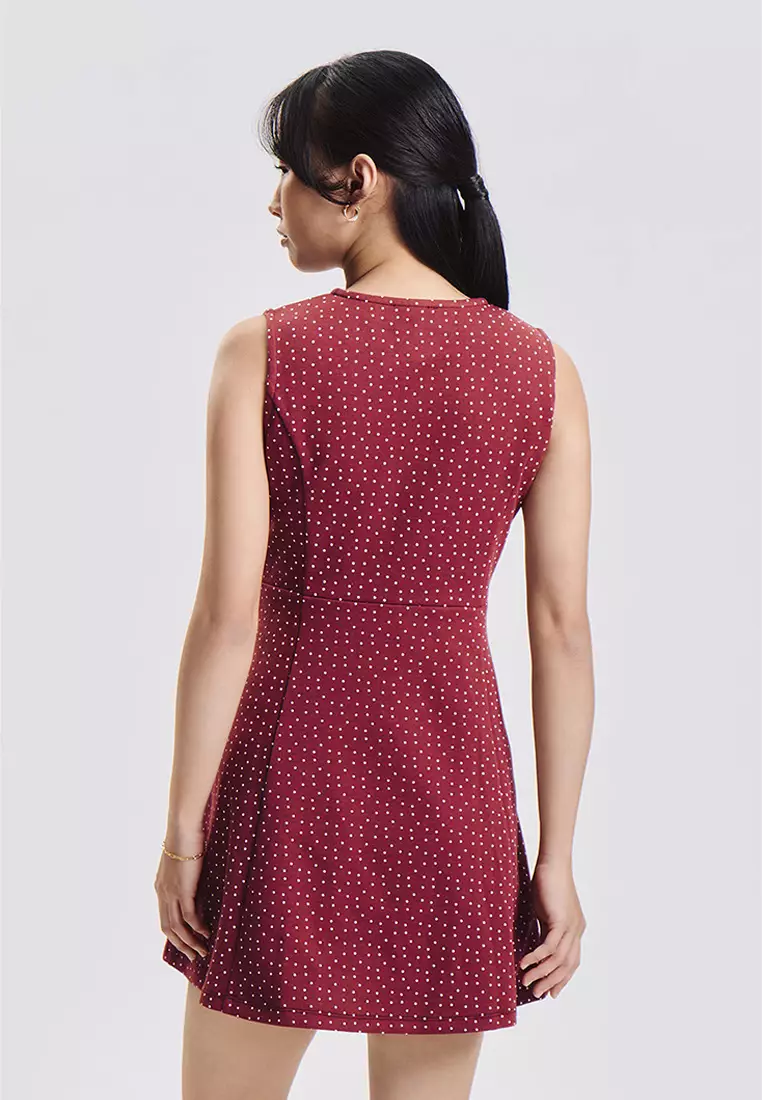 Sleeveless Polka Dot Button Front Mini Dress