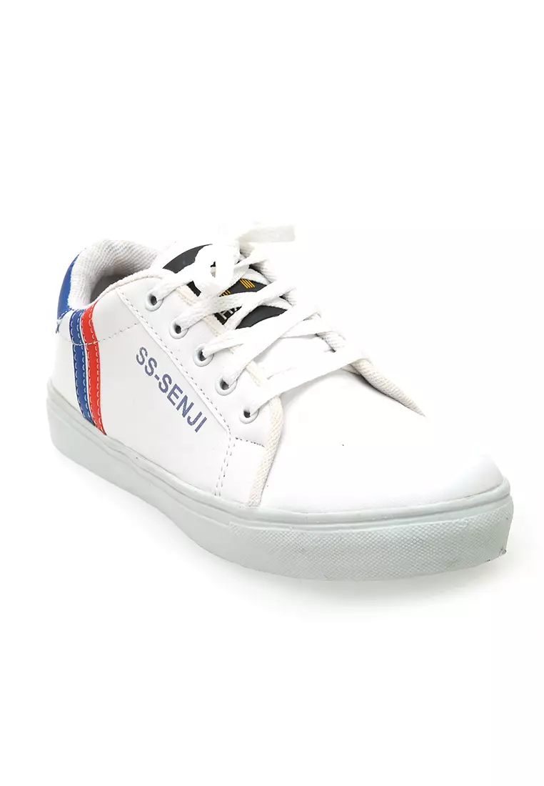 Ahya Sepatu Fashion Pria Wanita Casual Shoes Simple Material PU Leather ORIGINAL - White Blue