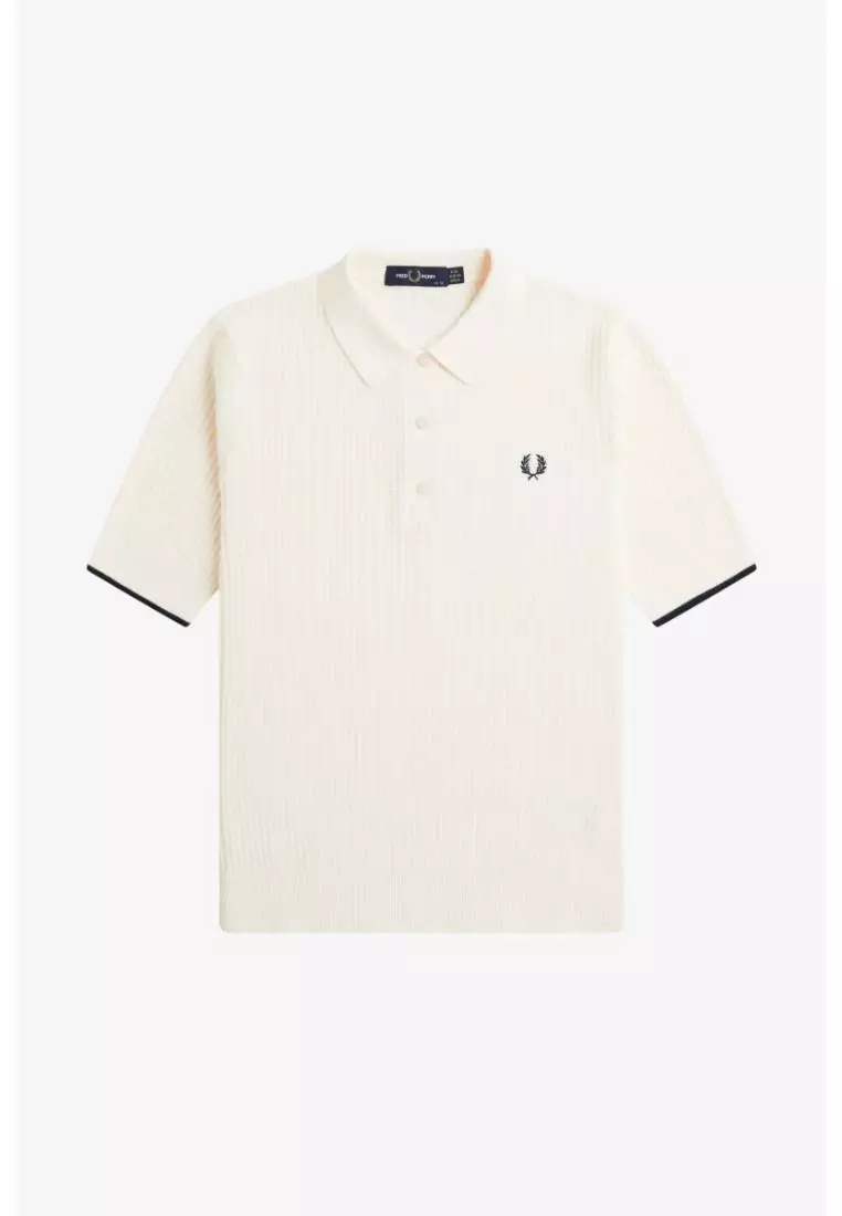 Fred Perry K9113 Mesh Knit Polo Shirt (Light Ecru)