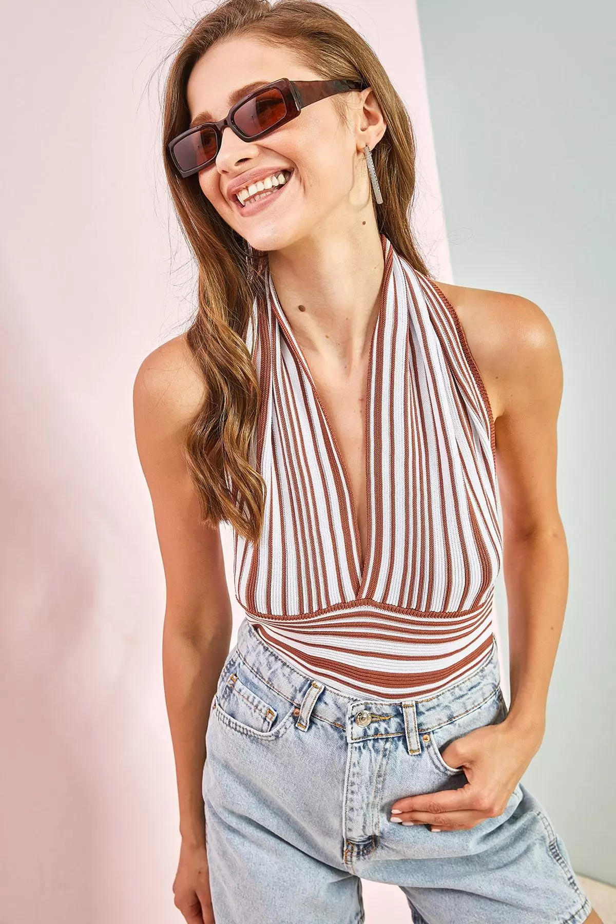 Women's Halter Striped Blouse