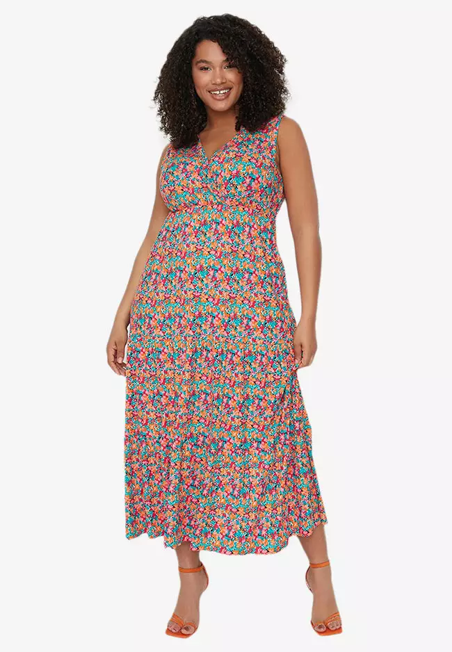 Jual Trendyol Plus Size Floral Knit Dress Original 2025 ZALORA