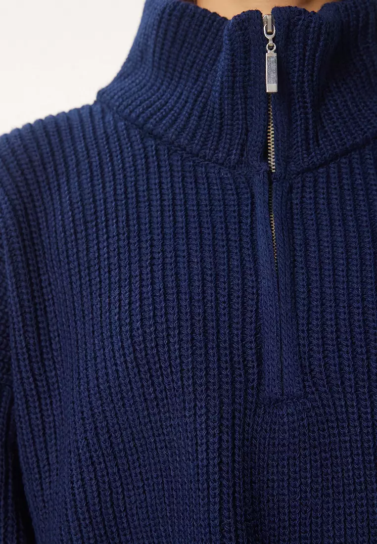 Zippered Turtleneck Knitwear Sweater