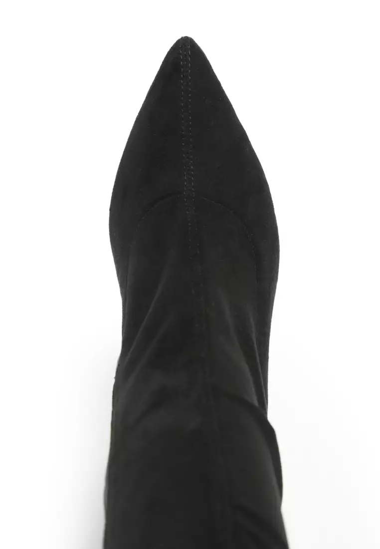 Stretch High Heel Velvet Boot in Black
