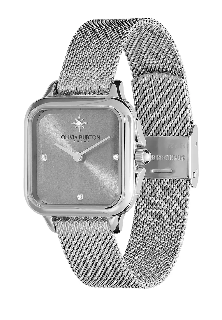 Olivia Burton Grosvenor SS Square Mesh Strap Knot Heart SS Bracelet 28mm - 24070007