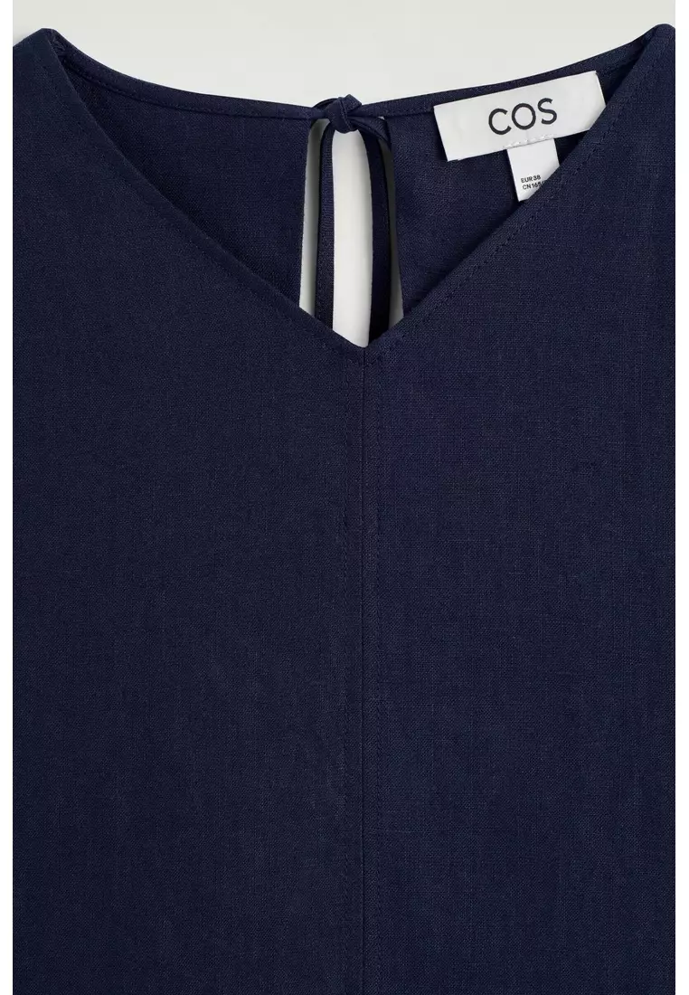V-NECK OPEN-BACK LINEN MINI DRESS