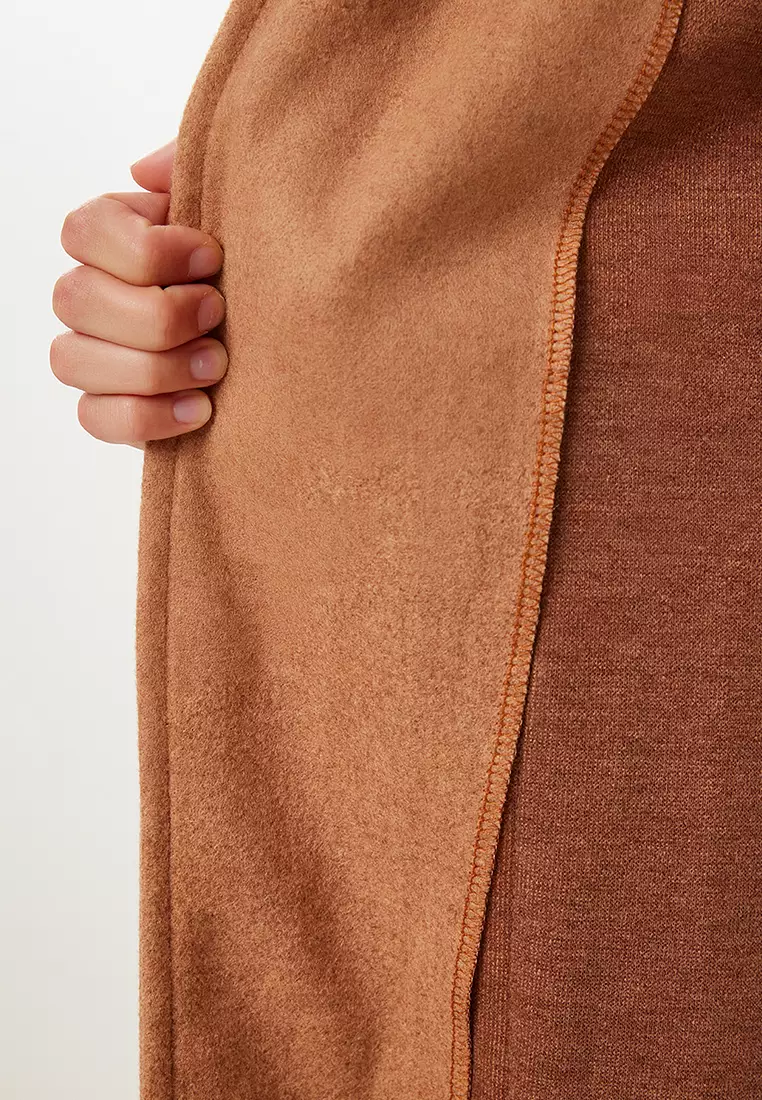 Women's Camel Double Breasted Collar Belted Cashmere Coat Mx00253