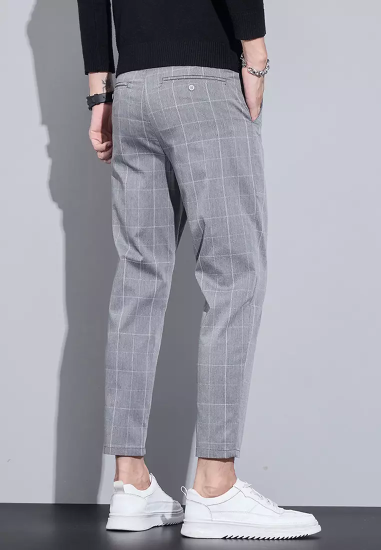 Man's Checked Slim Ankle Suit Pants