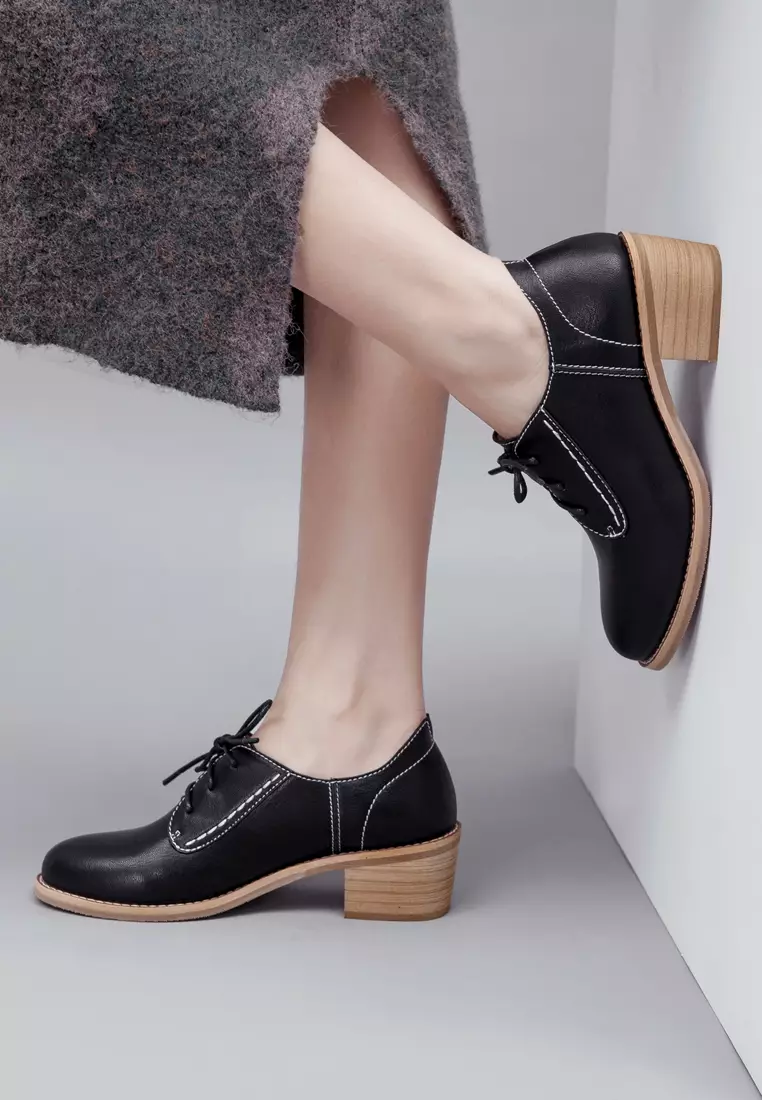 Synthetic Leather Lace Up Mid Heel Shoes TE-A160-2