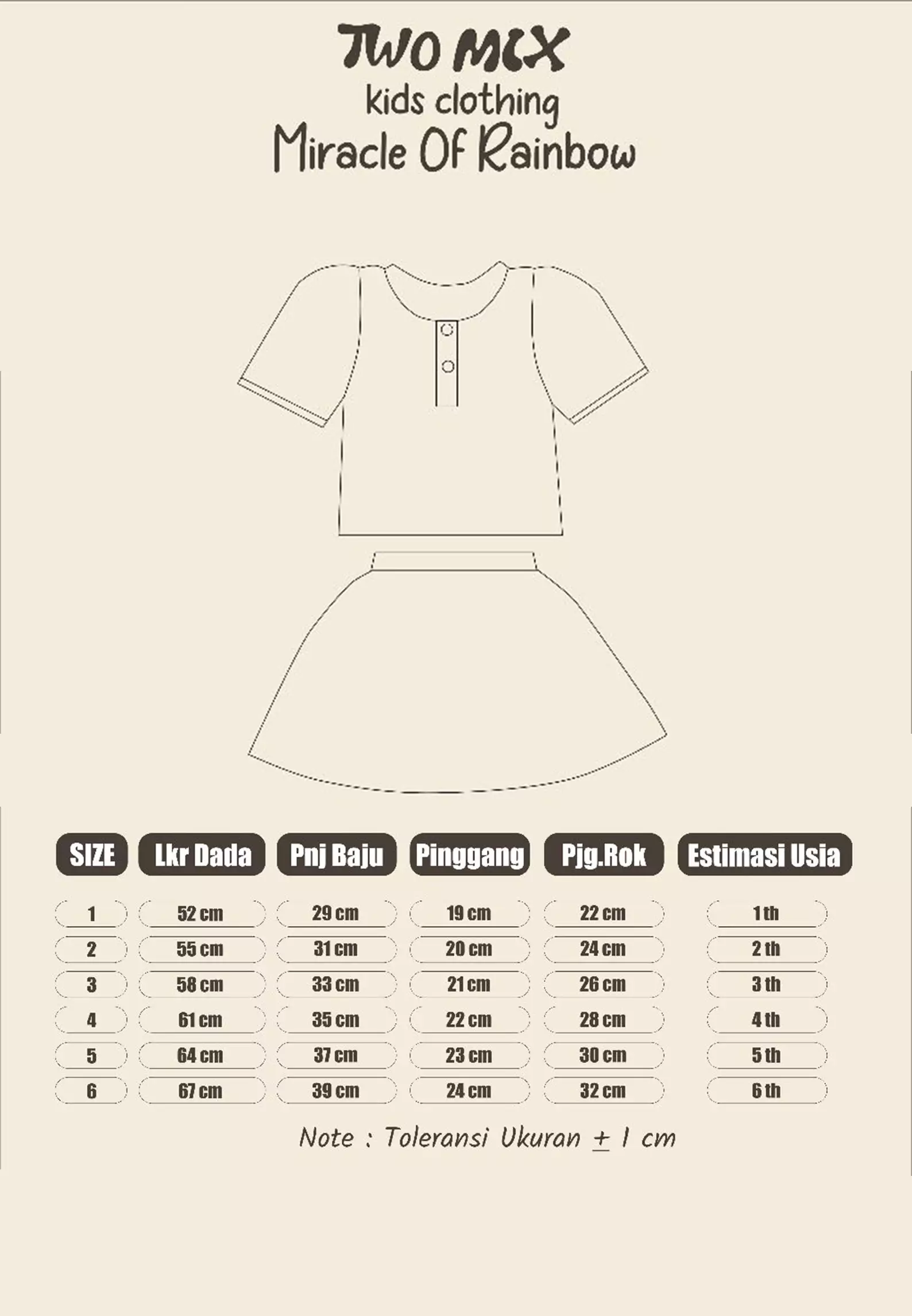 Two Mix - Setelan Rok Anak Perempuan - One Set Anak Perempuan Rainbow 1-6 Tahun 4362C Blush Red