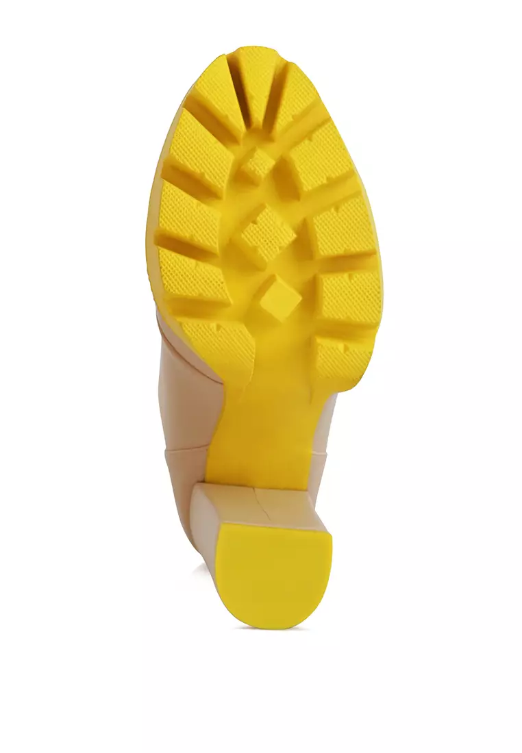 Cushion Collared Biker Boot in Beige