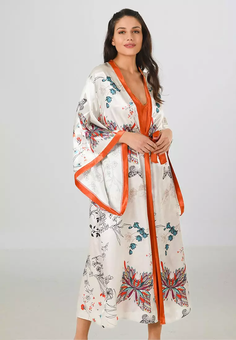 Multi-Colored 2-Pack Floral Satin Weave Dressing Gown + Nightgown THMSS25GC00026