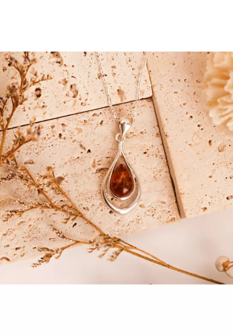 Multifaceted Baltic Amber Nested Drop Silver Pendant with 925 Sterling Silver